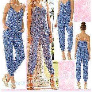 Lilly Pulitzer Melba Indigo Chasing Tail Print Jumpsuit Size Large